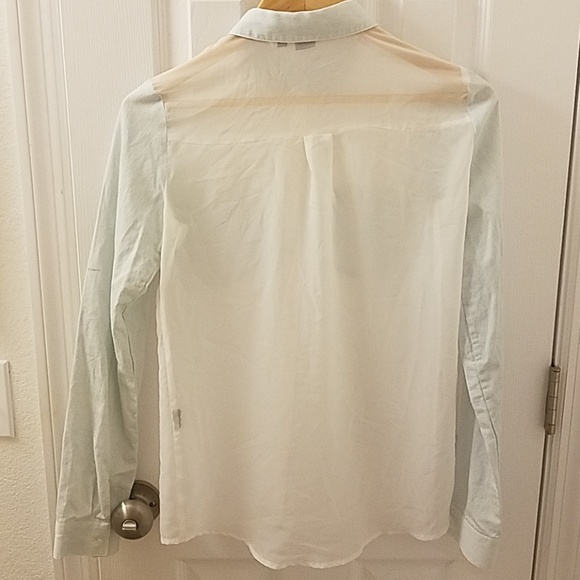 Sheer Button Up White and Denim Shirt with Studs - Picture 4 of 4
